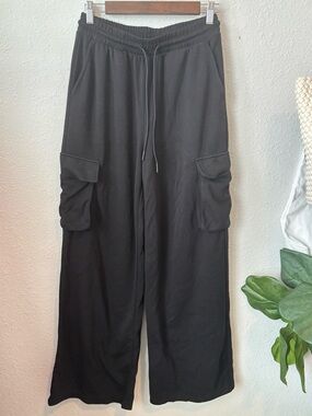 Wide Leg Cargo Jogger Pants - Black